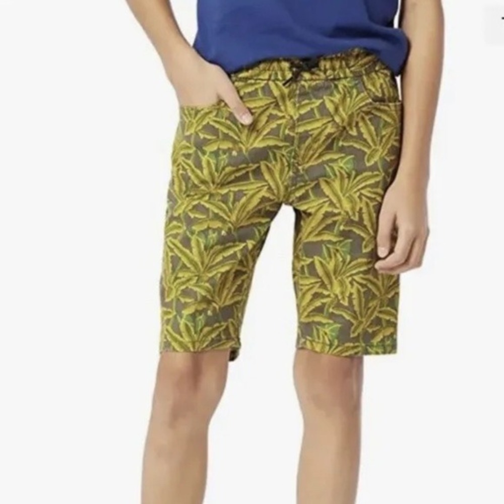 (CL) Signature by Levi Strauss Boys L‎ Green Yellow Tropical Palm Pull On Shorts
